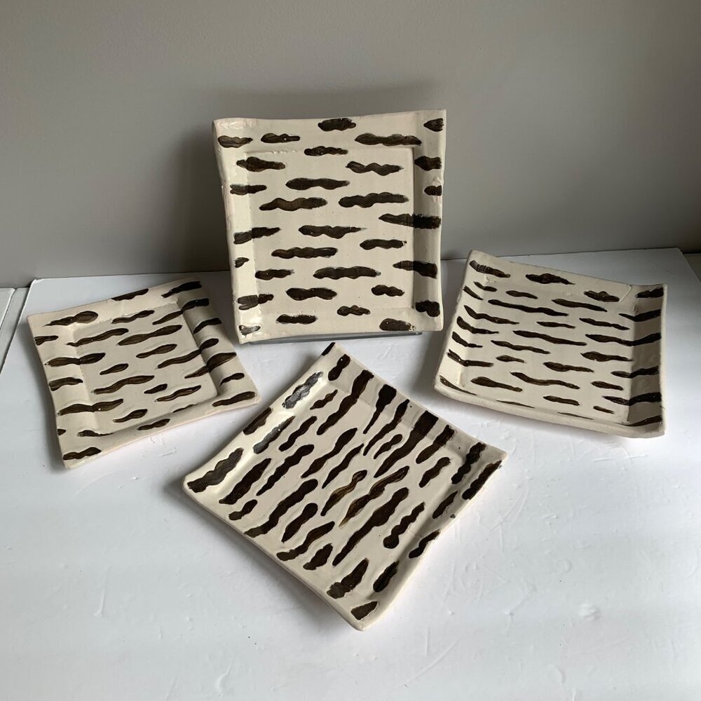 Lot of 4 Handmade Amateur Ceramic Pottery Decorative Plates